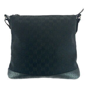 Gucci Shoulder Bag Leather Canvas GG Black Pochette